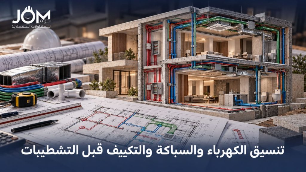 تنسيق الكهرباء والسباكة والتكييف قبل التشطيبات